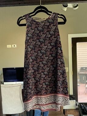 Ayla sleeveless Navy Paisley Border Hem A-Line Dress